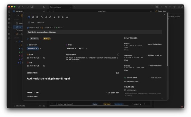 Task modal wide layout