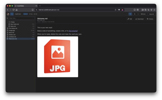 Web app vault file browser