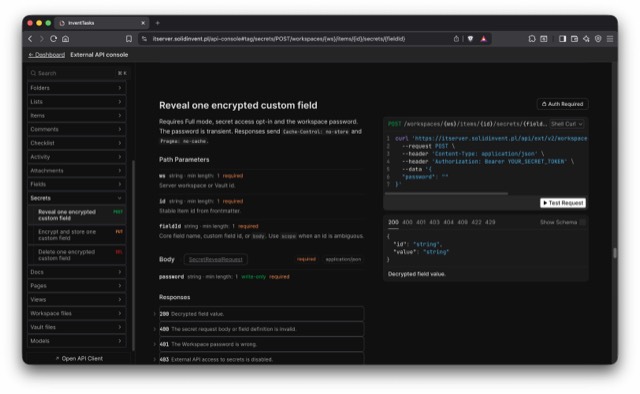 External API console